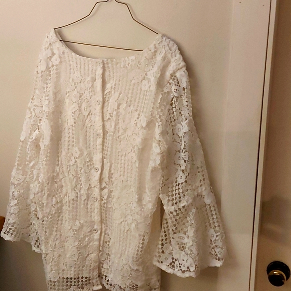 Solitaire Lace Floral Jacket/ Sz 1X, Designer/ Bell Sleeves/ NWOT